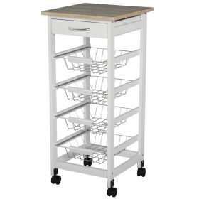 32.25" Wooden Rolling Kitchen Storage Cart, White, Microwave Cart on 360 Swivel Wheels