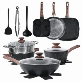 17 Pcs Non-Stick Pots and Pans, Non-toxic Kitchen Cooking Set with Stay-Cool Handles, Black