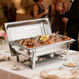 Rectangle Chafing Dish, 9 Qt 6 Pack Stainless Steel Chafing Dish, Food Warmer Chafer Complete Set with Hollow Handle, 3 Food Tongs, Lid, Fuel Hol