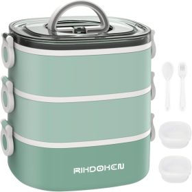 Lunch Box, Stackable 3 Layers Containers, Portable 94OZ Large Capacity Leakproof Bento Box with Spoon & Fork & Sauce Boxes