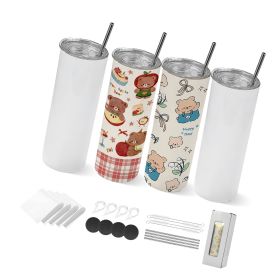 Sublimation Tumblers, 4 Pack, 20 oz Skinny Straight Tumblers Bulk, Stainless Steel Sublimation Cups with Lids and Straws