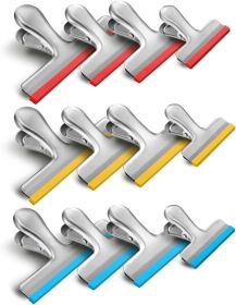 12 Pack 3 Sizes Stainless Steel Chip Bag Clips Covered with Silicone - NO More Sharp Edges - Air Tight Seal Bag Clips, 5 Inches