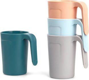 Reusable Plastic Cups (12 oz) - Set of 4 | Unbreakable Plastic Coffee Mugs with Handles | Dishwasher and Microwave Safe | BPA Free & Eco-Friendly