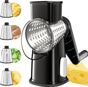 Rotary Cheese Grater Hand Crank with 4 Interchangeable Stainless Steel Blades, Large Manual Handle Shredder and Waffle Slicer for Vegetables