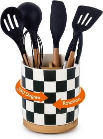 3 Compartment Utensil Holder, Extra Large Utensil Crock, Stable Ceramic Utensil Organizer