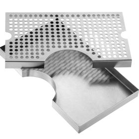 Kegerator Beer Drip Tray, 304 Stainless Steel Keg Drip Trays with 4 Non-Slip Rubber Pads and Detachable Cover