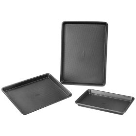 Baking Pans Set, 3-Piece, Nonstick Carbon Steel Cookware Sheets & Trays, Stackable Kitchen Oven Bakeware Cooking Sets with Silicone Handles (Default: Default)